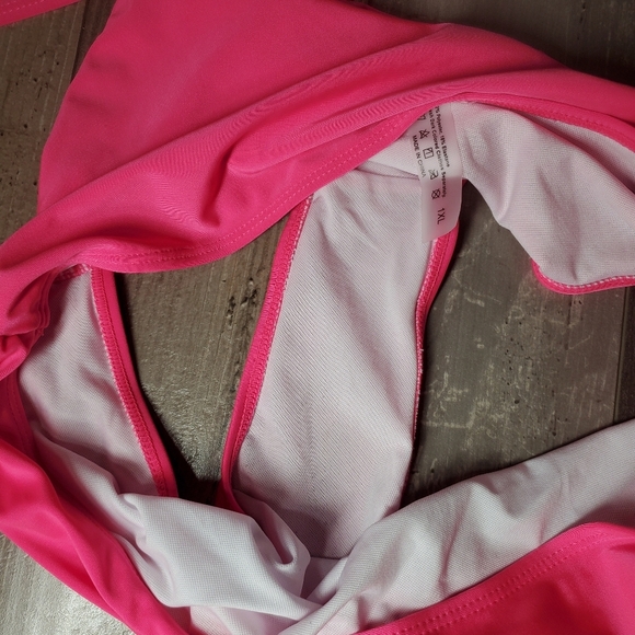 SOLY HUX Women's Plus Size Color Block Swimsuit Ruched High Waist Hot Pink 1XL - Picture 10 of 16